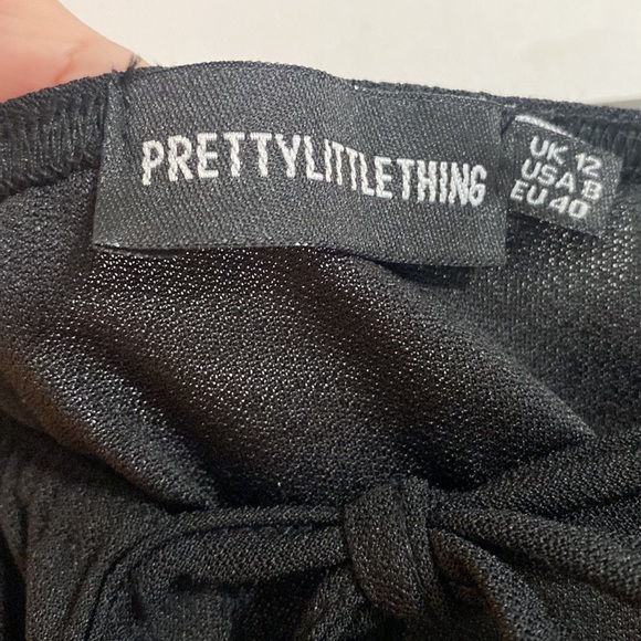 PrettyLittleThing Black On Or Off The Shoulders Fitted Peasant Top Size 8 - Picture 5 of 8